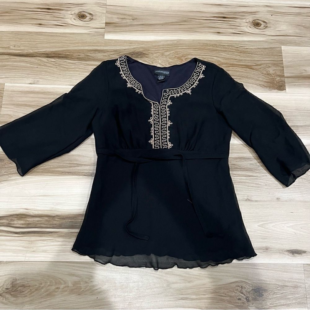 Johnathan Martian Studios Black and Gold Embroidered Top Women’s Large